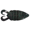 Nories 5" Flip Gill fishing lure designed with a black base and green and red speckles, featuring a textured body and dual curled tail for attracting fish.