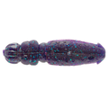 Close-up of a purple and blue speckled soft fishing lure shaped like a small insect or grub, designed for use with the Nories Flip Dom 3" fishing tackle.