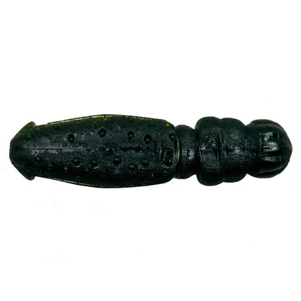 Nories Flip Dom 3" soft plastic fishing lure in dark watermelon black flake color with segmented body and textured surface designed for musky fishing tackle.