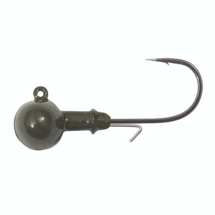 Northland Finesse Football Jig with a dark green rounded head, single sharp fishing hook, and weed guard designed for effective fishing tackle use.