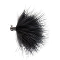Close-up of a Northland Marabou Jig featuring a dense, fluffy black marabou feather skirt attached to a metallic weighted head, designed for effective fishing lure action.