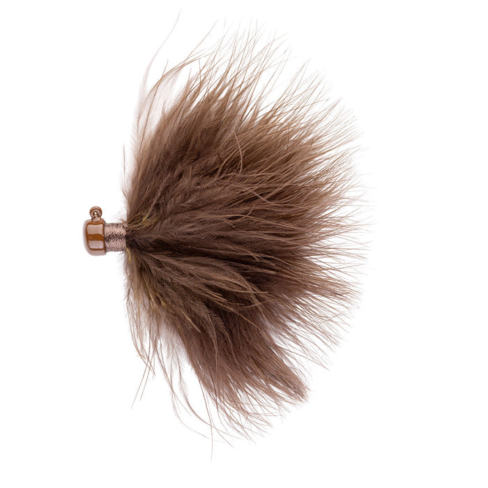 Northland Marabou Jig fishing lure with dense brown marabou feathers and a small, glossy brown head designed for attracting fish in freshwater fishing tackle.