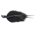 Black fishing lure with a shiny green and blue tinsel accent, designed as the Northland Minnesota Mullet for musky fishing and fishing tackle.