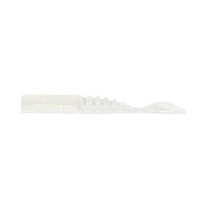 Northland Pan-Candy Crawler fishing lure in translucent white with ribbed body and paddle tail, designed for freshwater fishing tackle.