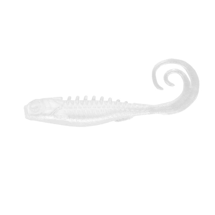 Northland Pan-Candy Grub fishing lure with a translucent soft plastic body, ribbed texture, and curled tail designed for lifelike movement in water.