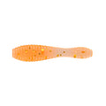 Soft plastic fishing lure in translucent orange with gold flakes, ribbed body and tapered tail, designed as Northland Pan-Candy Leech for fishing tackle use.