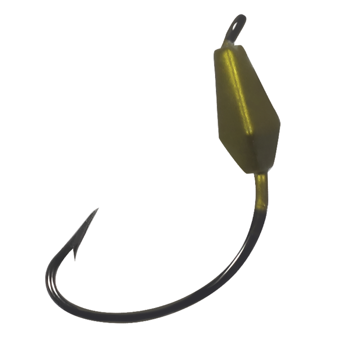Northland Tungsten Bobber Jig featuring a sharp curved black hook with a gold tungsten bobber weight, designed for precise fishing tackle and improved lure presentation.