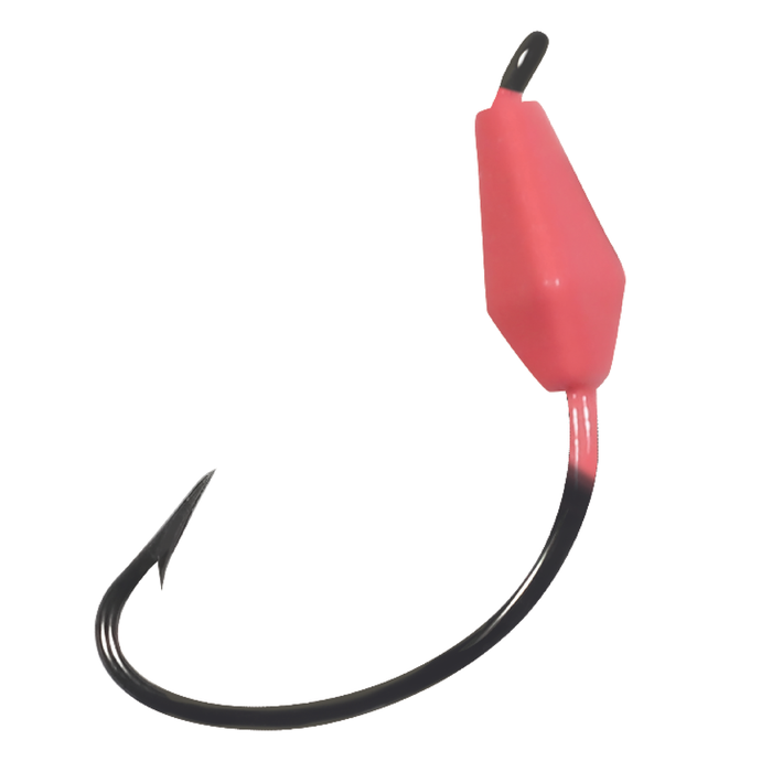 Northland Tungsten Bobber Jig in bright pink with a sharp black fishing hook designed for precision and sensitivity in fishing tackle.
