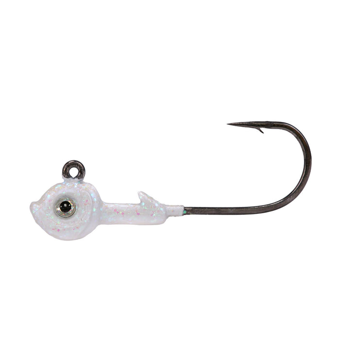 Northland Tungsten Smeltinator Jig fishing lure with a glittery white head shaped like a smelt fish and a sharp black hook, ideal for fishing tackle and lures.