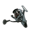 Okuma Ceymar A - Baitfeeder spinning reel in black and red with ergonomic handle, designed for smooth fishing performance and durability in various tackle setups.