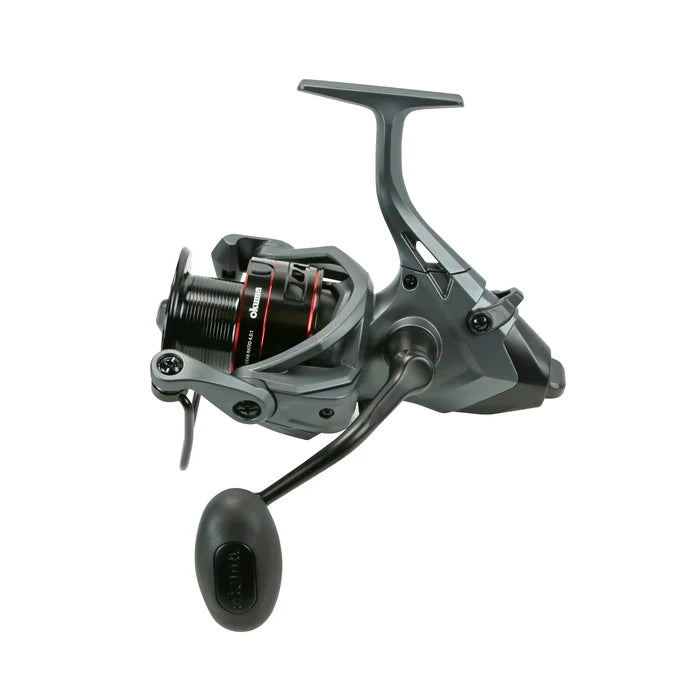 Okuma Ceymar A - Baitfeeder spinning reel in dark gray with ergonomic handle, designed for smooth casting and reliable performance in fishing tackle applications.