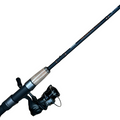 Okuma Dead Eye Classic "A" - Spinning Combo fishing rod and reel with black and metallic components, featuring a cork handle and ergonomic reel seat, designed for precision angling.
