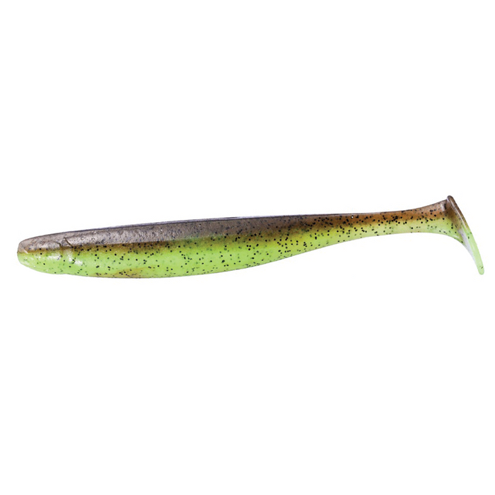 OSP DoLive Shad soft fishing lure in green and brown with black speckles, designed for musky and freshwater fishing tackle.