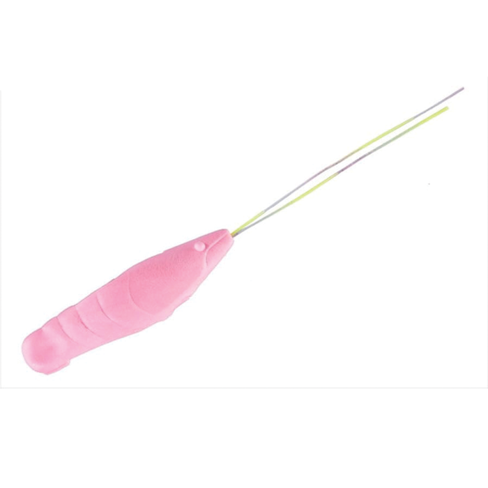OSP Ebidance fishing lure in pink with a segmented body design and two thin, flexible wire tails, ideal for attracting musky and other game fish.