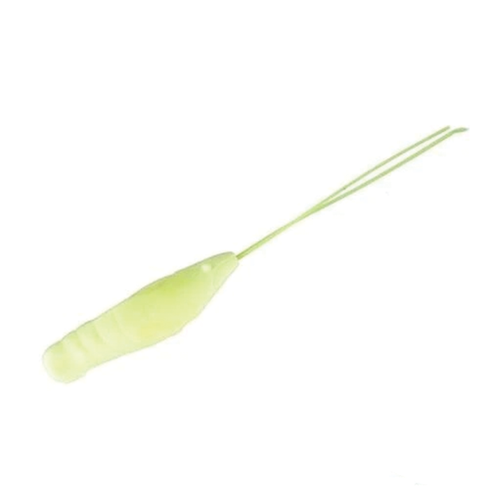 OSP Ebidance soft fishing lure in pale green designed for musky fishing, featuring a segmented body and two thin trailing appendages for realistic movement in water.