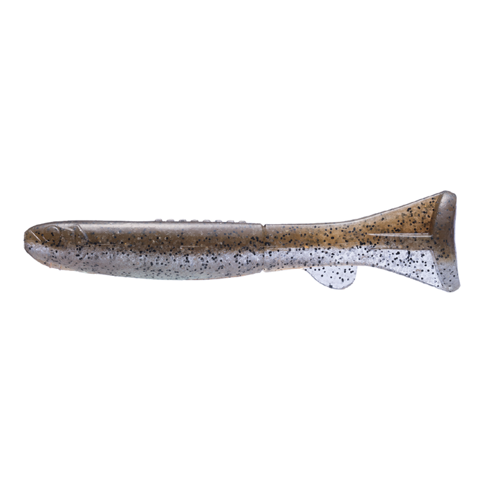OSP HP Fish soft fishing lure in brown and silver tones with black speckles, designed to mimic a small baitfish for effective fishing tackle use.
