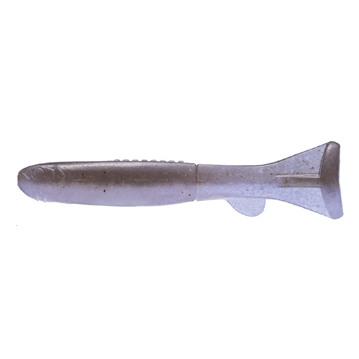 OSP HP Fish fishing lure in translucent gray with a paddle tail design, ideal for attracting musky and other freshwater game fish.