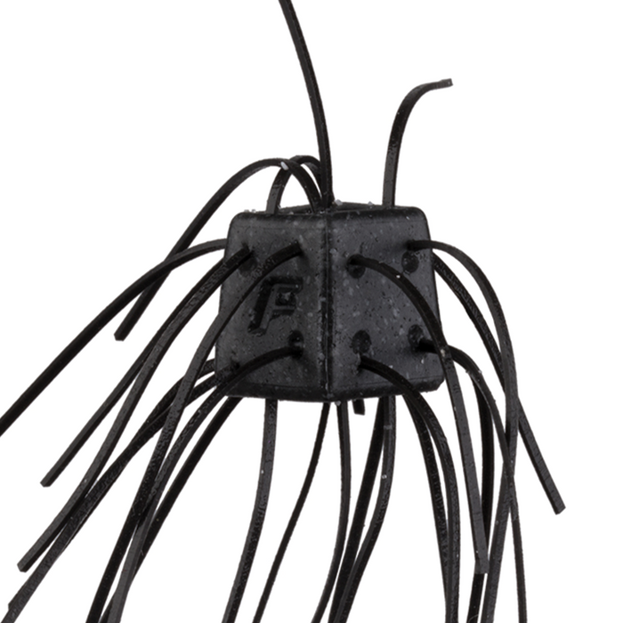 OSP Saikoro Rubber - Max Salt fishing lure head in black with multiple flexible rubber strands extending from a cube-shaped base, designed for musky fishing tackle.