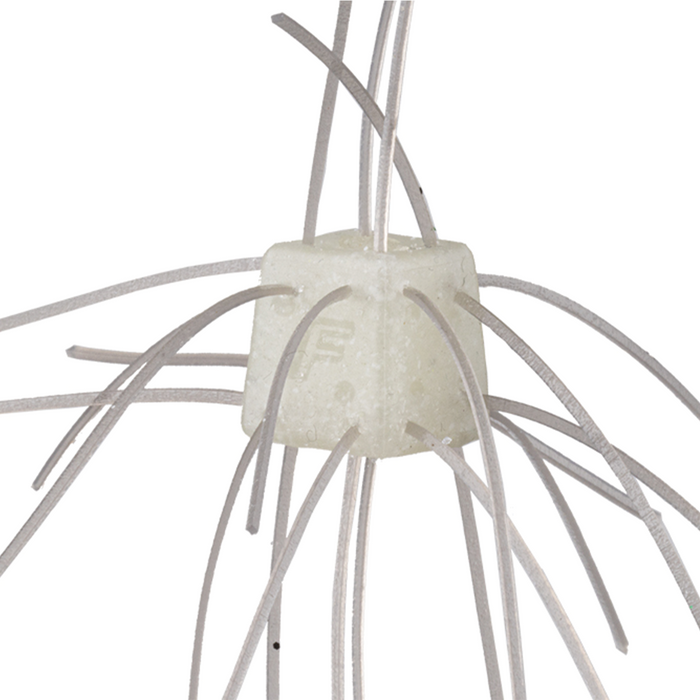 OSP Saikoro Rubber - Max Salt fishing lure with a white cube body and multiple thin, flexible rubber strands extending outward, designed for musky fishing tackle.