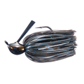 OSP Zero One Jig fishing lure featuring a weighted head, sharp hook, and a skirt with black and blue speckled strands for musky fishing and tackle enthusiasts.