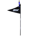 Otter Beacon Light & Flag Kit featuring a black flag with white "Otter" text, mounted on a tall black pole with a blue and white beacon light on top for fishing safety and visibility.