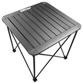Otter Deluxe Aluminum Roll Top Table - #201774, a compact and sturdy black aluminum outdoor table with slatted top and foldable legs, ideal for fishing tackle and gear organization.