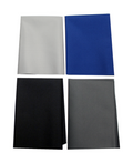 Four rectangular pieces of fabric in light gray, royal blue, black, and dark gray arranged in a grid, shown as part of the Otter Fish House Patch collection.