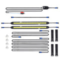 Otter Portable LED Light Kits featuring two long LED light strips, multiple connecting cables with blue connectors, black velcro straps, and plastic clips for fishing tackle or marine electronics setup.