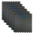 Otter Shelter 3/4" Floor Tiles (6 Pack) showing six interlocking dark gray rubber mats with blue "Otter" branding, designed for durable, non-slip flooring in fishing shelters.