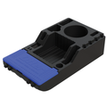 Black and blue Otter Sonar Sled - #201895 designed to hold fishing sonar equipment securely with multiple compartments and slots for organizing fishing tackle and accessories.