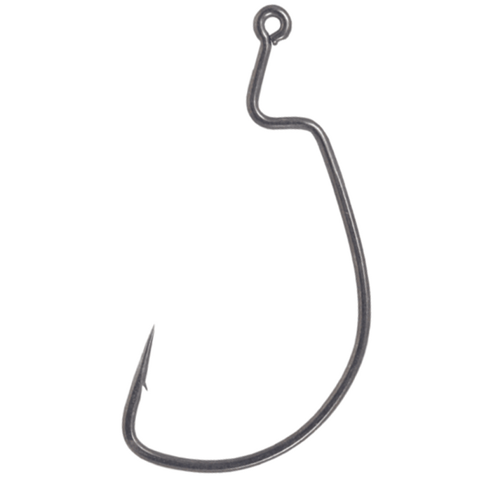 Close-up image of a single Owner Multi-Offset Hook, featuring a sharp curved point and offset shank, designed for fishing tackle use.