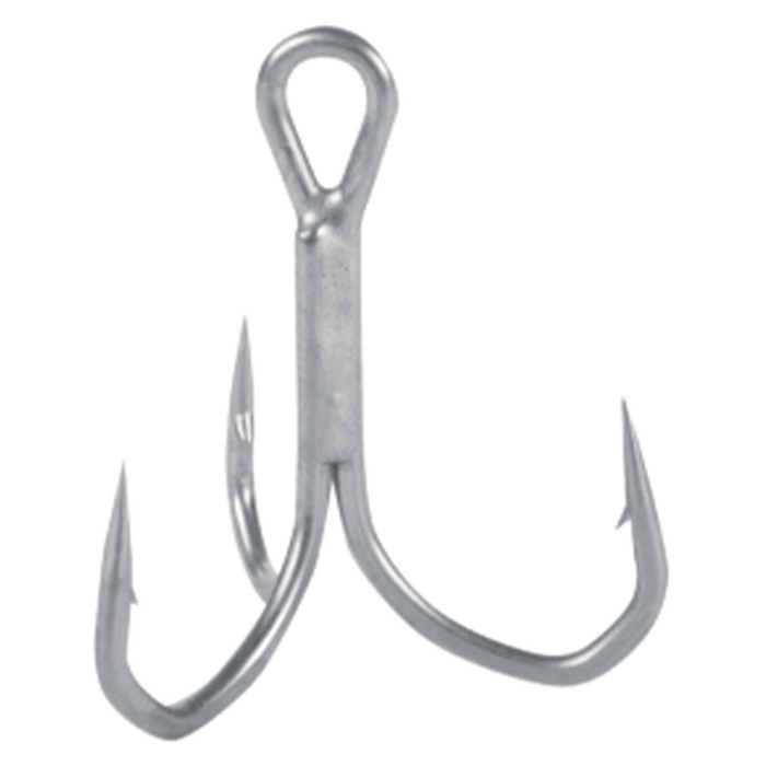 Owner STX-45 Treble Hook (Zo-Wire) showing a sharp, three-pronged fishing hook designed for securing fish, made from durable wire with a looped eye for attachment to fishing tackle.