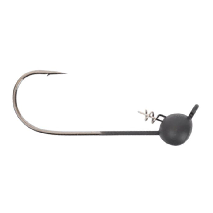 Owner Ultrahead Shakey Head fishing lure with a black weighted head, sharp hook, and small screw lock for secure soft bait attachment, ideal for fishing tackle use.
