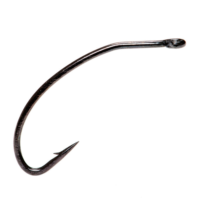 Partridge Klinkhamer Extreme Hook 15BNX fishing hook in dark metal with a sharp point and an eyelet designed for fly fishing and fishing tackle enthusiasts.