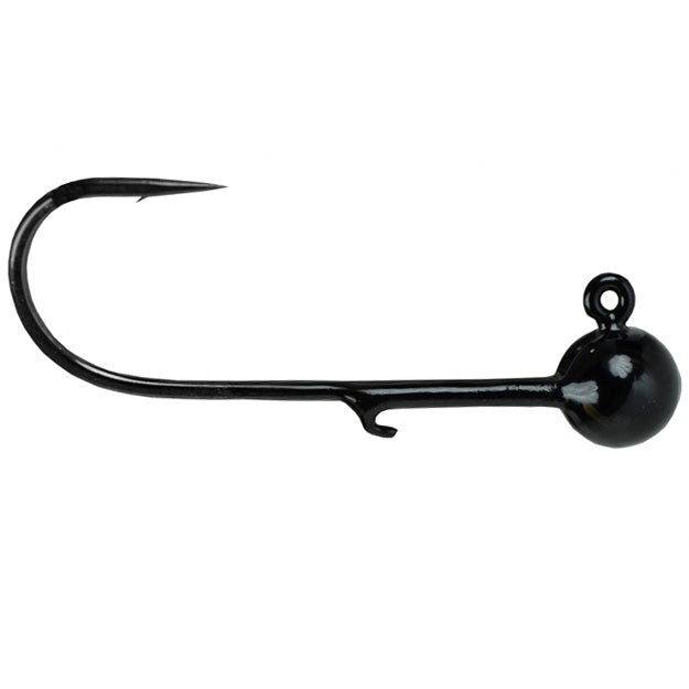 Picasso Lures Tungsten Ball Jig in black, featuring a sharp single hook with a round weighted tungsten head designed for precision fishing tackle use.