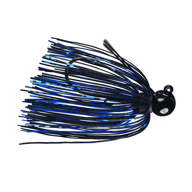 Picasso Lures Tungsten Little Spotty Finesse Jig with a black and blue skirt, featuring a compact tungsten head designed for precision fishing tackle.