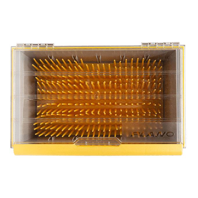 Plano EDGE Crank XL Box is a yellow fishing tackle box with multiple rows of flexible prongs designed to securely hold and organize crankbait lures.