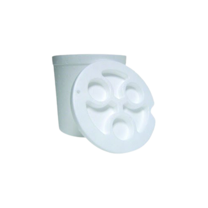 White cylindrical Plastilite 3gal Can Liner made of durable foam material with a matching round lid featuring four circular openings for secure storage and ease of use.