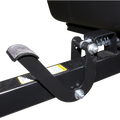 Close-up view of a black Polar Foot Pedal Latch made of metal with a textured foot pad, spring mechanism, and bolts, designed for secure pedal locking in fishing tackle gear.