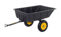 Polar LG Trailers utility trailer with a black large capacity plastic bed and yellow wheels, designed for hauling gear and equipment efficiently.