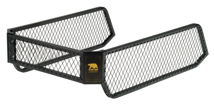 Polar Side Racks with black metal mesh panels and sturdy frame designed for added vehicle cargo support and secure storage during outdoor fishing trips.