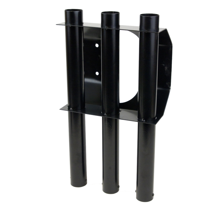 Polar Tool Rack featuring a durable black metal frame with three vertical cylindrical holders designed for organizing fishing rods and tackle accessories.