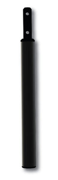 Powrtran Foresight Shaft Extention 10" PN:9050, a black cylindrical shaft extension with a metal connector end featuring two mounting holes, designed for fishing tackle applications.
