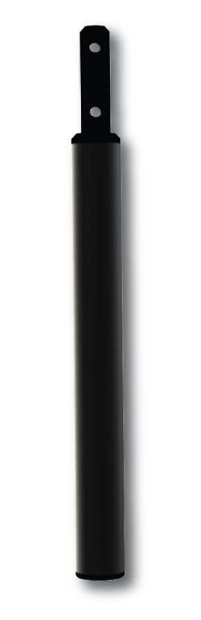 Powrtran Foresight Shaft Extention 10" PN:9050, a black cylindrical shaft extension with a metal connector end featuring two mounting holes, designed for fishing tackle applications.