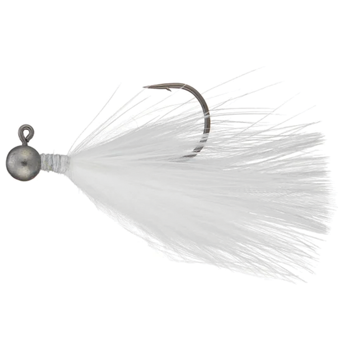 Queen Tackle Tungsten Ping Jig (Marabou Hair) fishing lure with a tungsten jig head and white marabou hair skirt designed for effective fishing tackle performance.