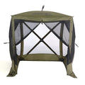 Quick-Set Traveler Screen Shelter (4 Sided) in olive green with mesh sides and zippered openings, designed for easy setup to provide insect protection and shelter while fishing outdoors.