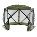 Quick-Set Venture Screen Shelter (5 Sided) in green with mesh side panels and sturdy frame designed for outdoor fishing or recreation, providing protection from insects and elements.
