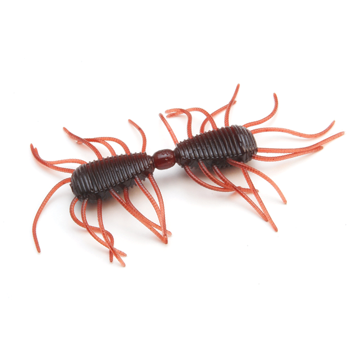 Raid 2 Way fishing lure in dark brown with reddish multiple flexible appendages, designed for attracting musky and other large freshwater fish.
