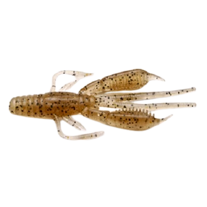 Clear brown soft plastic fishing lure resembling a small crawfish with black speckles, designed for use as the Raid Battle Hog fishing tackle.