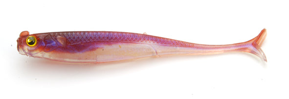 Raid Little Sweeper (JDM) soft fishing lure in translucent pearl with purple and pink hues, designed for musky and freshwater fishing tackle.